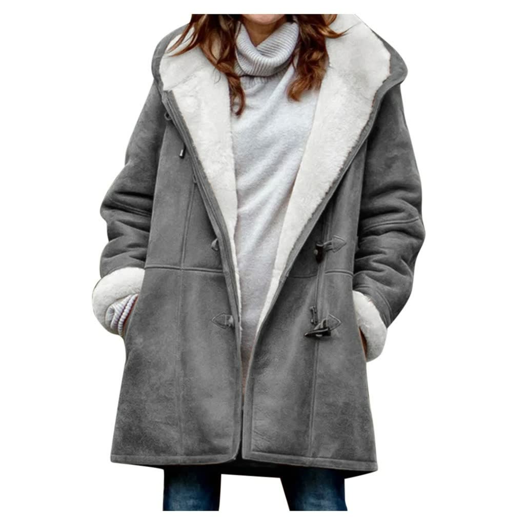 Warmer Damen-Wintermantel mit Teddyfutter und Kapuze