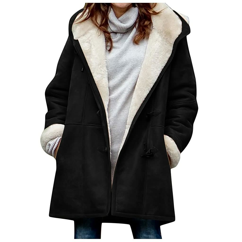 Warmer Damen-Wintermantel mit Teddyfutter und Kapuze