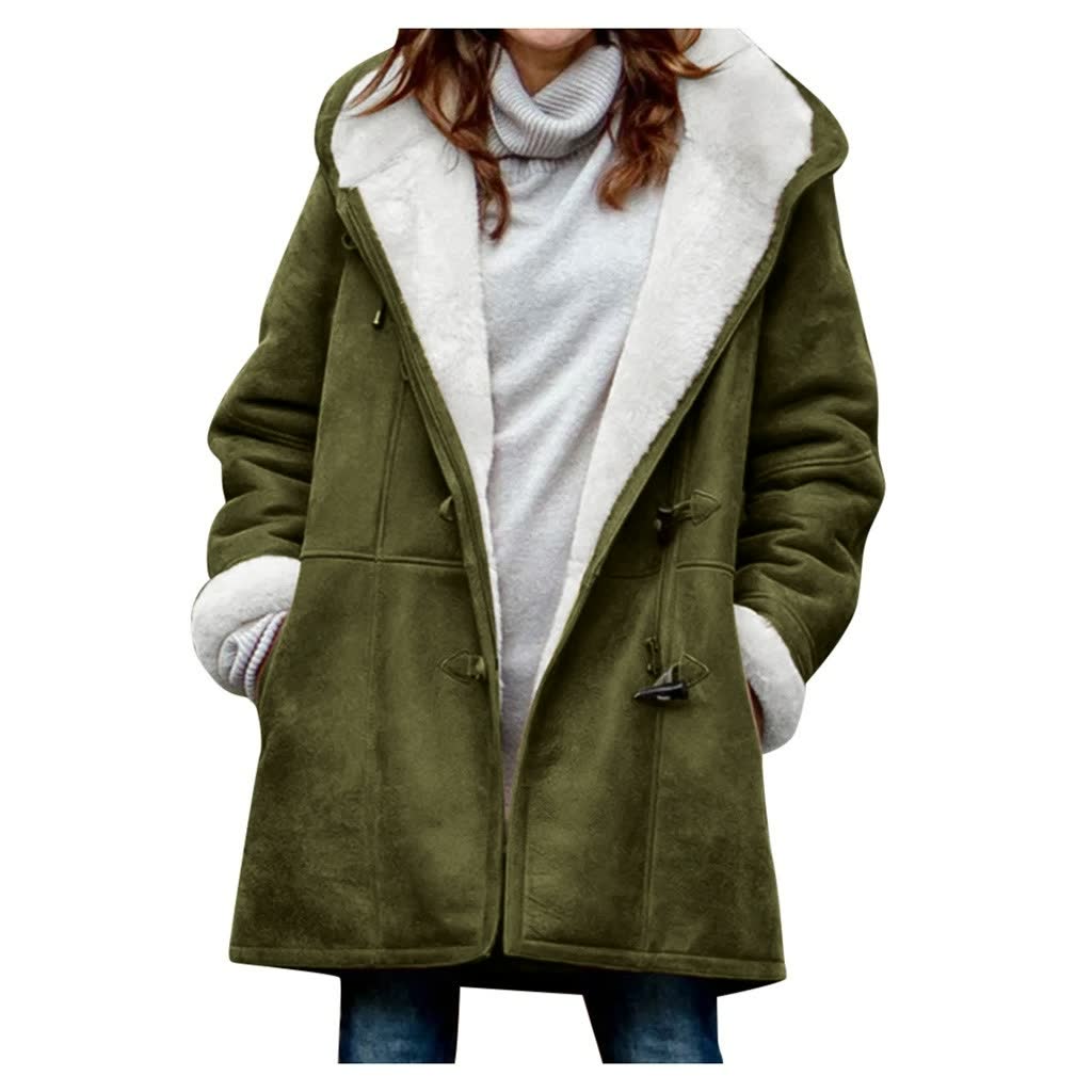 Warmer Damen-Wintermantel mit Teddyfutter und Kapuze