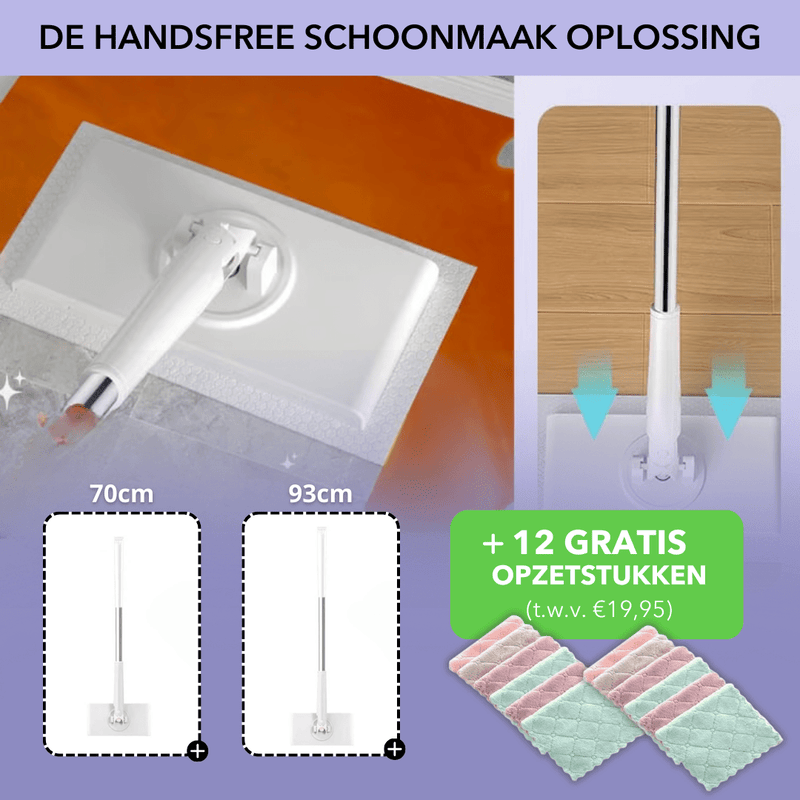 Weißer Bodenwischer mit flachem Wischkopf und bunten Wischbezügen