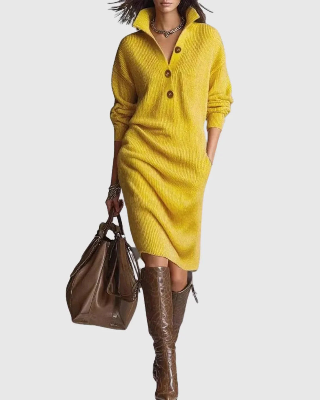 Gemütliches Damen-Strickkleid in Midilänge