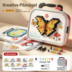 Steckspiel-Mosaik mit Pilznägeln im Koffer