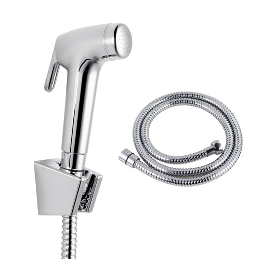 Handbrause für das WC mit flexiblem Metallschlauch und Wandhalterung in Chromoptik