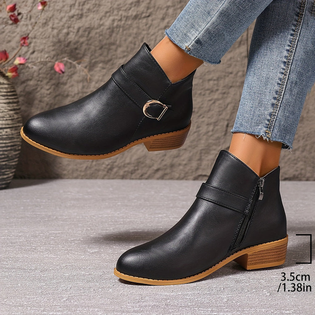 Damen-Stiefeletten mit goldfarbener Schnalle