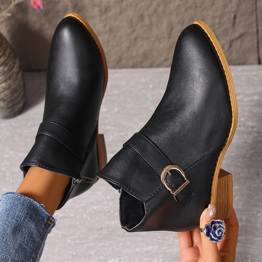 Damen-Stiefeletten mit goldfarbener Schnalle