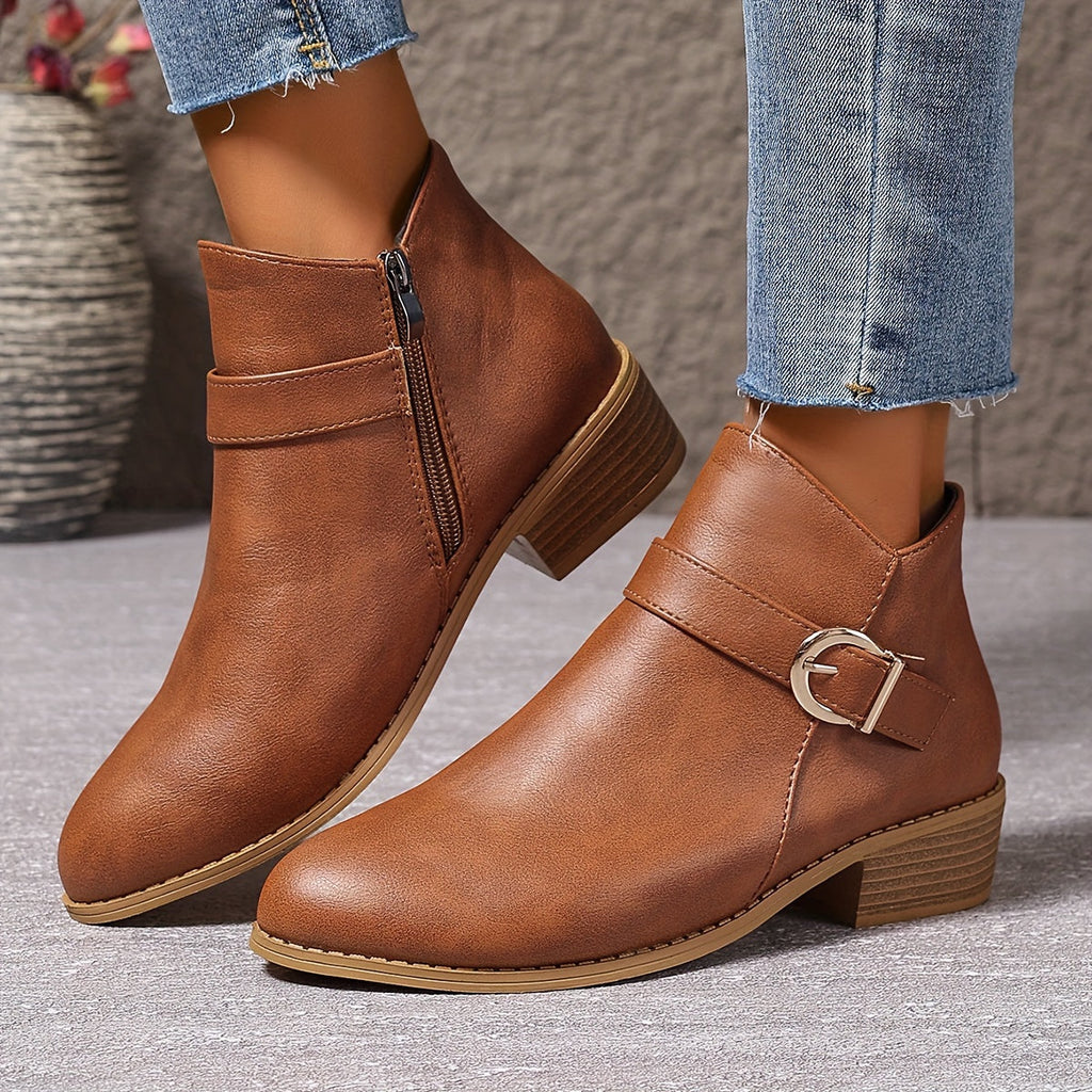 Damen-Stiefeletten mit goldfarbener Schnalle