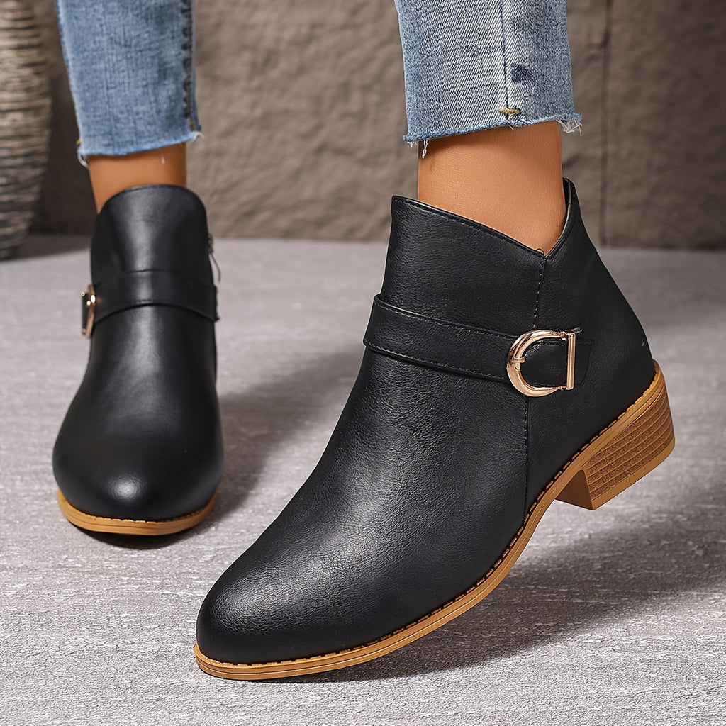 Damen-Stiefeletten mit goldfarbener Schnalle