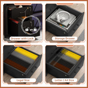 Schwarzer Gaming-Schreibtisch mit LED-Beleuchtung, Schubladen, Ablagen und Tastaturablage