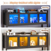 Schwarzer L-förmiger Gaming-Schreibtisch mit LED-Beleuchtung, Schubladen, Ablage und Lochwand