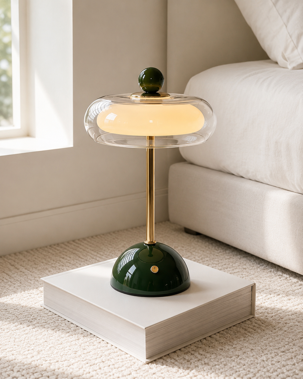 Kabellose Glas-Tischlampe im Retro-Stil