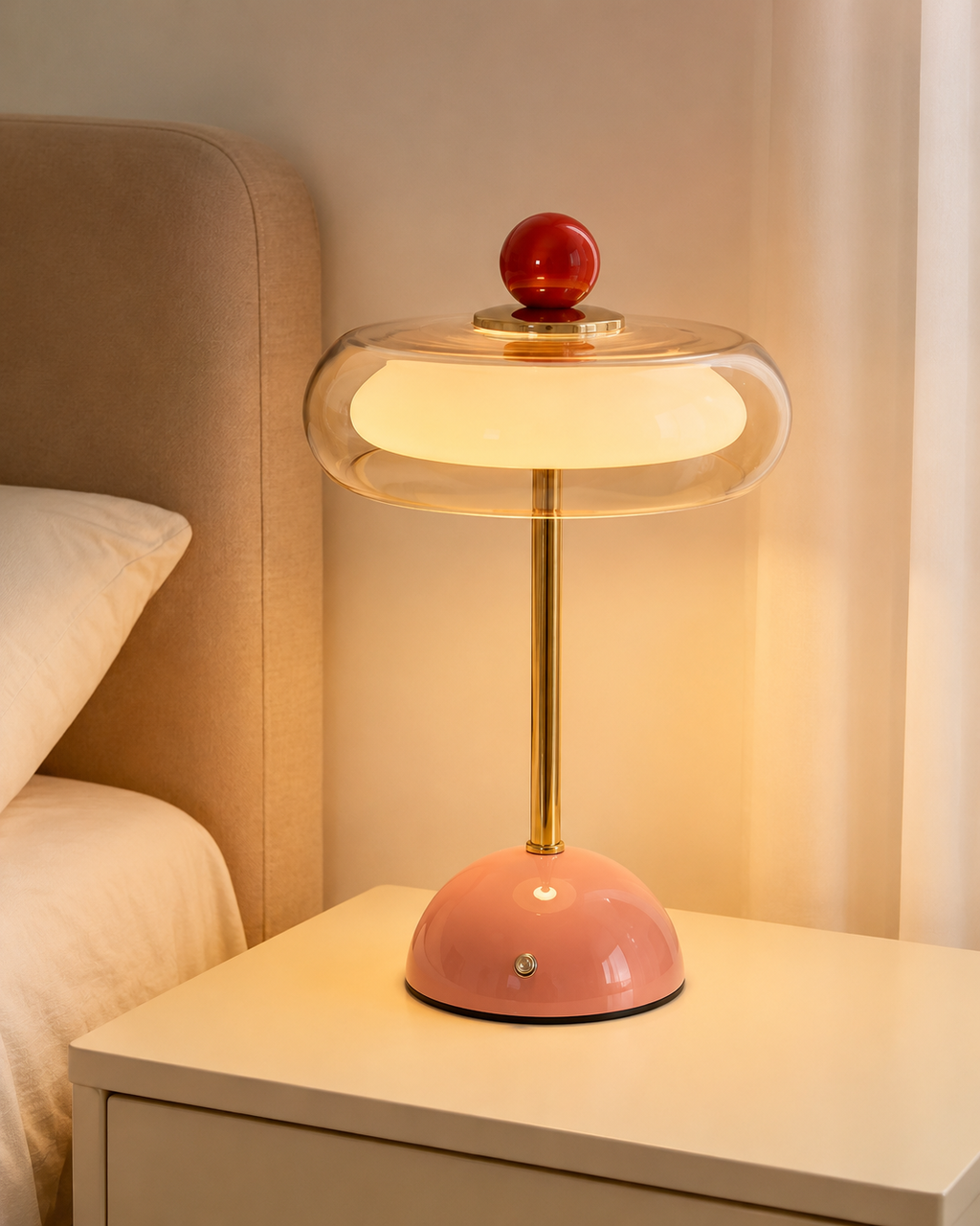 Kabellose Glas-Tischlampe im Retro-Stil