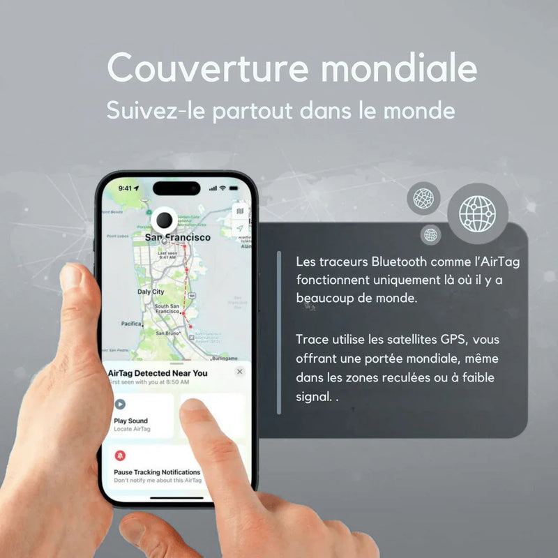 Runder GPS-Tracker in Weiß und Schwarz mit schlichter Oberfläche
