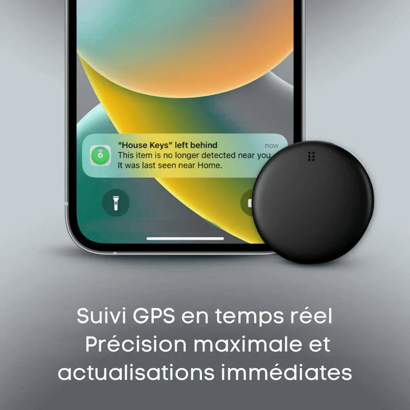 Runder GPS-Tracker in Weiß und Schwarz mit schlichter Oberfläche