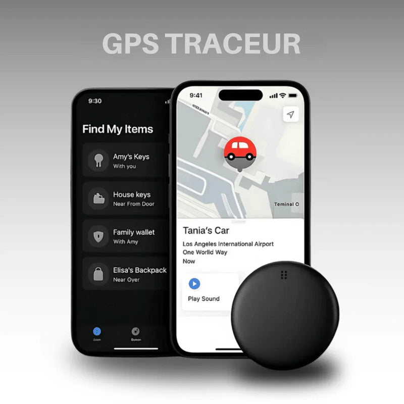 Runder GPS-Tracker in Weiß und Schwarz mit schlichter Oberfläche