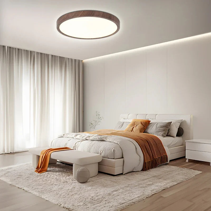 Ultraflache runde LED-Deckenleuchte mit Holzrand