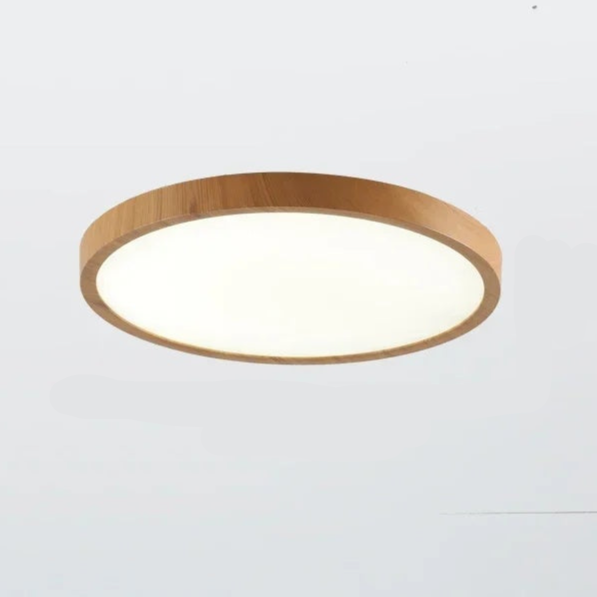 Ultraflache runde LED-Deckenleuchte mit Holzrand