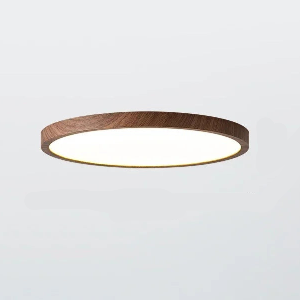 Ultraflache runde LED-Deckenleuchte mit Holzrand