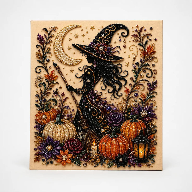 Halloween-Perlen-Bastelset mit Geistern, Kürbissen, Katzen und dekorativer Bildtafel