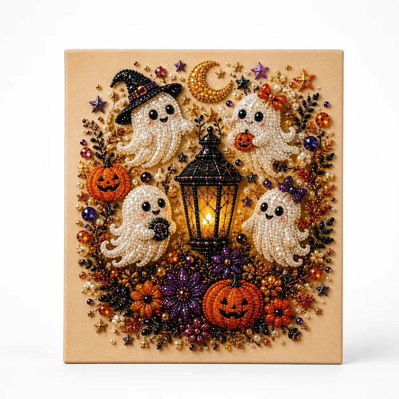 Halloween-Perlen-Bastelset mit Geistern, Kürbissen, Katzen und dekorativer Bildtafel