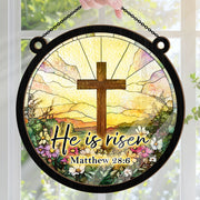 Runder Fenster-Sonnenfänger mit Kreuz, Blumenmotiv und Aufhängekette