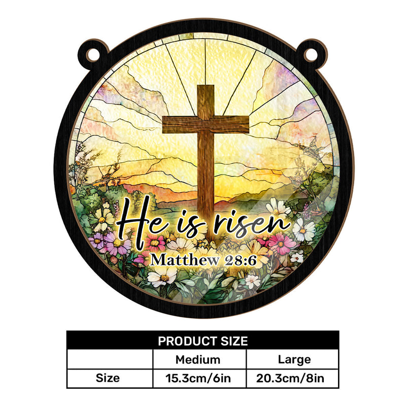 Runder Fenster-Sonnenfänger mit Kreuz, Blumenmotiv und Aufhängekette