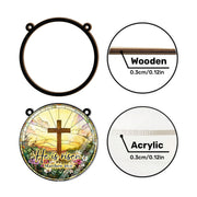 Runder Fenster-Sonnenfänger mit Kreuz, Blumenmotiv und Aufhängekette