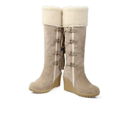 Gefütterte Damen-Keilstiefel mit Kunstfellbesatz