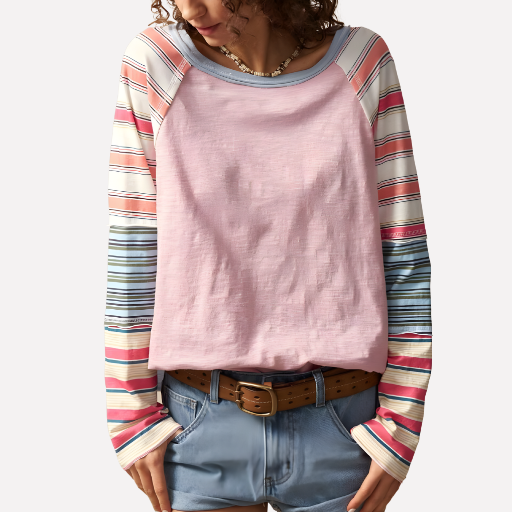 Damen-Langarmshirt mit gestreiften Raglanärmeln