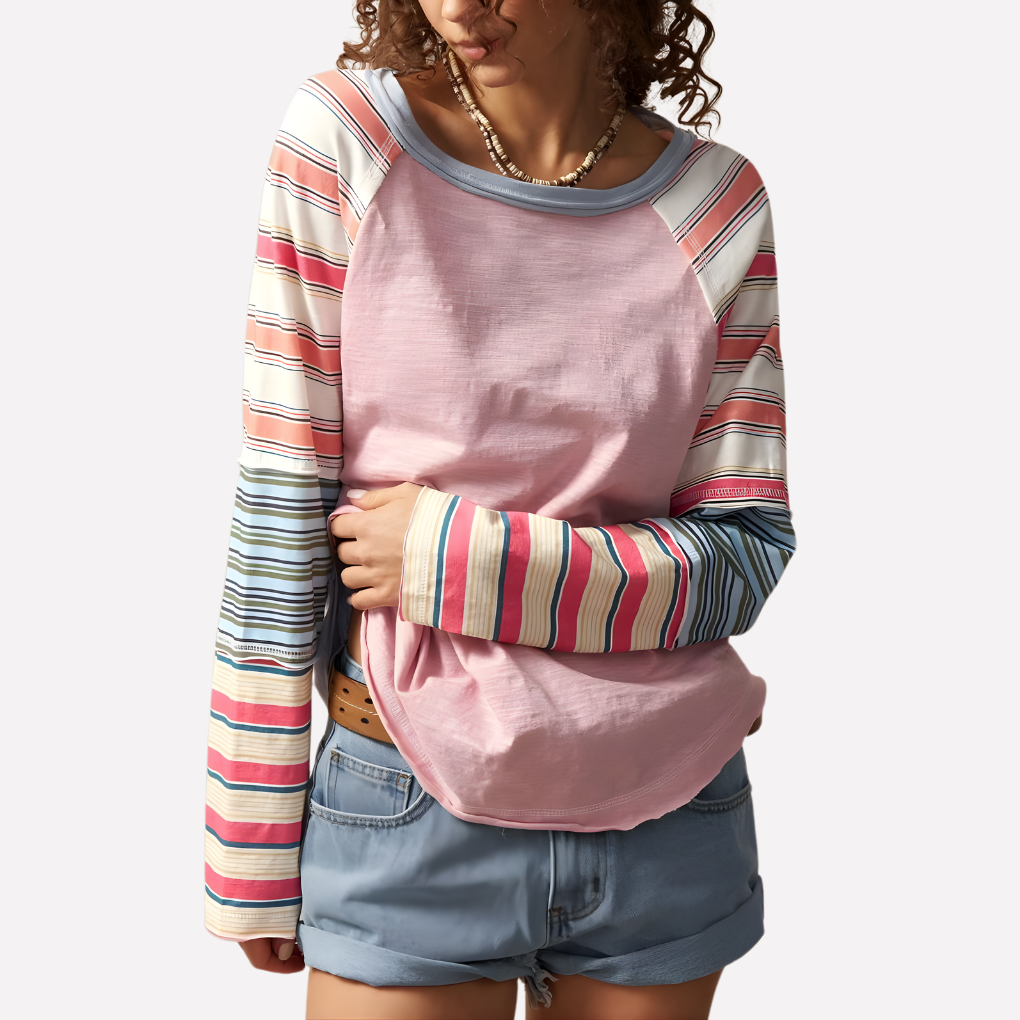 Damen-Langarmshirt mit gestreiften Raglanärmeln