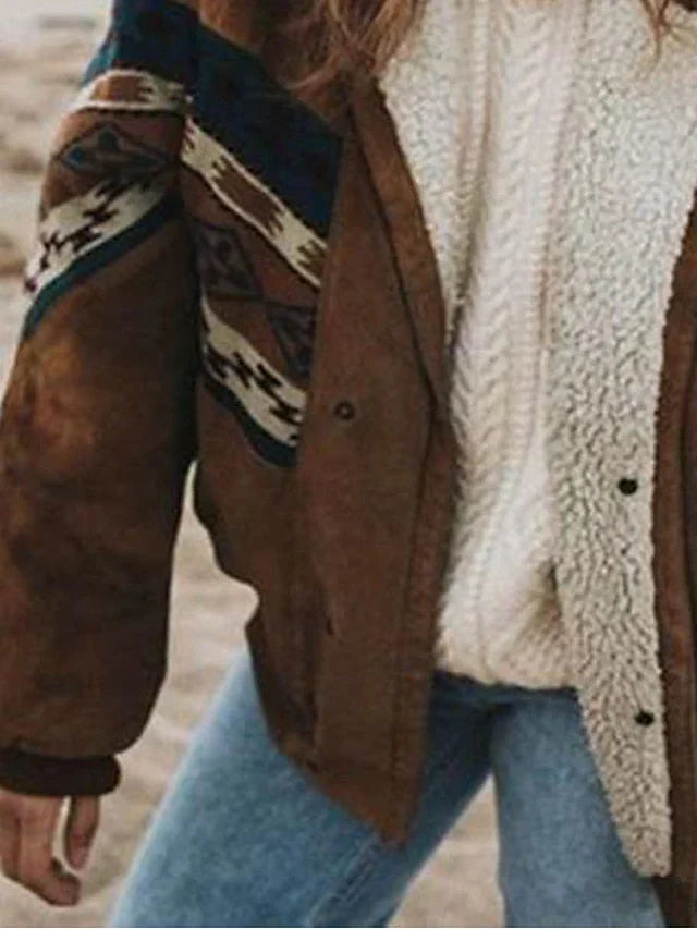 Warme Damen-Plüschjacke mit Retro-Muster